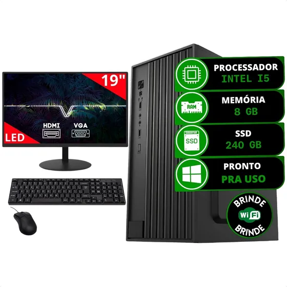 Computador Pc Completo Intel Core I5 8gb Ssd 256gb Monitor