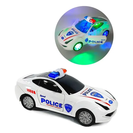Auto De Policía Con Luces 3d Abre Sus Puertas Y Gira 360° Auto De Policía Blanco