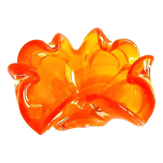 Cenicero Cristal Murano Años 60 Cinco Volutas Color Naranja.