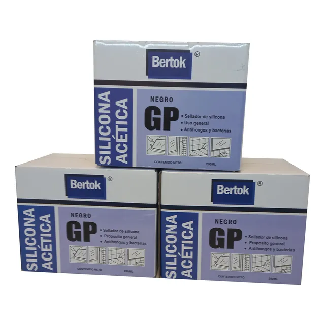 Silicona Acética 280cc Negra Bertok X 72 Uds.
