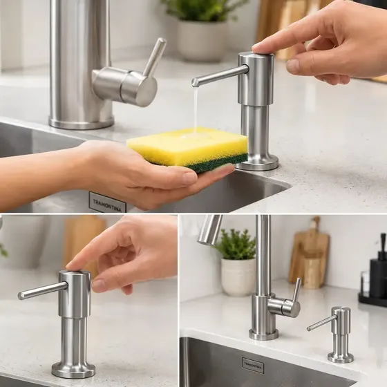 Dosador De Sabão Tramontina Em Aço Inox Com Recipiente Plástico 500 Ml