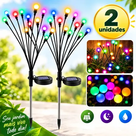 Kit2 Enfeites Jardim Luz Led Solar Ip65 Pisca Luzes Vagalume Colorido Energia Solar