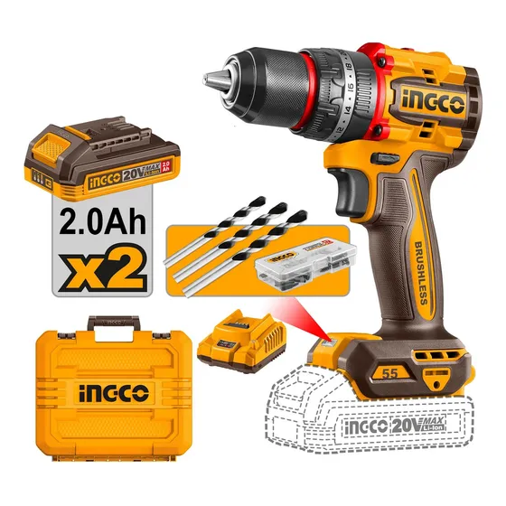 Taladro Atornillador Percutor 20v Ingco Brushless 55nm Compa Color Naranja Frecuencia 50
