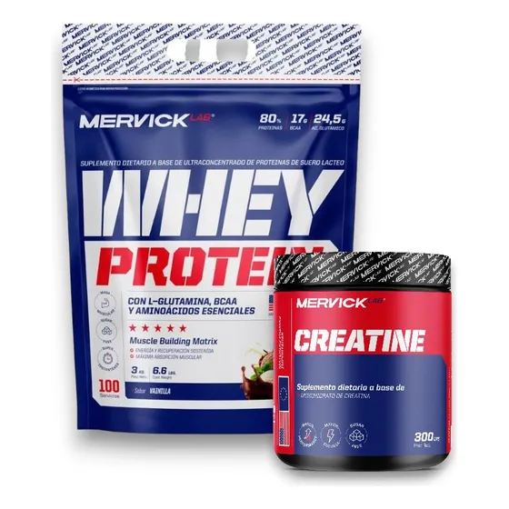 Proteina 3kg Creatina 300 Combo Aumento De Masa Mervick