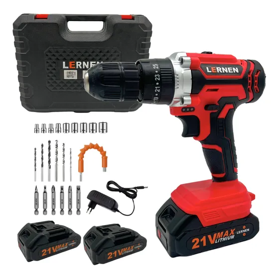 Taladro Percutor Destornillador Inalámbrico 21v y 2 Baterías Color Rojo Frecuencia 50Hz Lernen TIK2BR