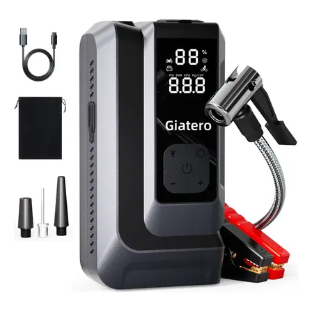 Arrancador De Batería De Auto Compresor De Aire 12v Cargadores Baterias Portatil Inflador 150psi Con Smart Clip/powerbank/pantalla Digital/flash Led 26800mah,para Auto/moto/camioneta/bolas