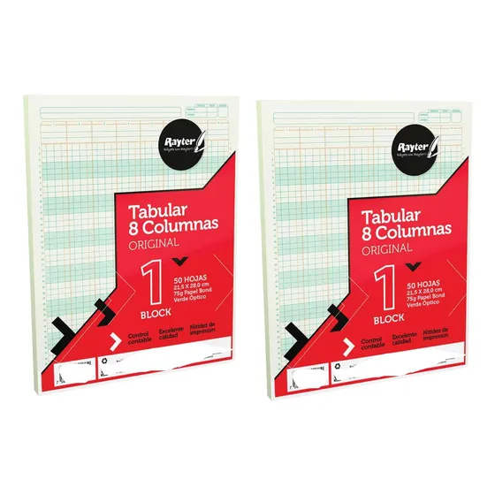 Block Tabular Carta 8 Columnas Rayter Con 50 Hojas 2 Piezas