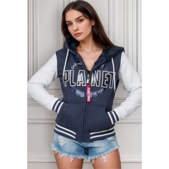 Moletom Dupla Face Original Brand Em Paetê Planet Girls Azul