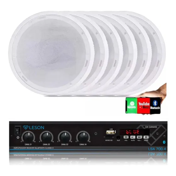 Kit Som Ambiente Receiver 4 Canais 6 Caixas Gesso 6 Pol