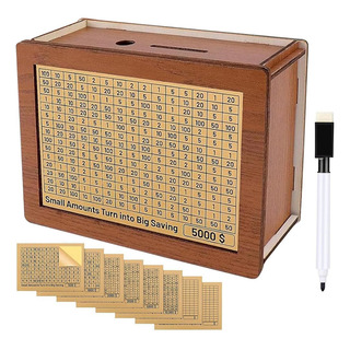 Hucha De Madera Con Objetivo De Dinero Y Números, Caja De Hucha De Madera Con Objetivo De Dinero Y Números, Caja De
