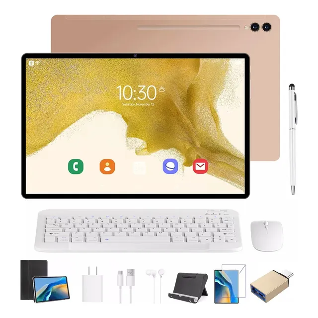 Tablet Android 13 S9 512GB + 12GB RAM con Teclado Color Nude