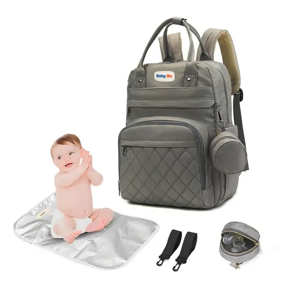 Morral Pañalera De Lujo Con Monedero Y Cambiador Para Bebe Color Gris Diseño de la tela Color