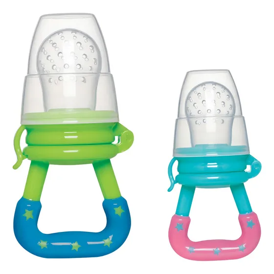 Porta Frutinha Chupeta De Alimentação Silicone Bebe Infantil Cor verde e azul
