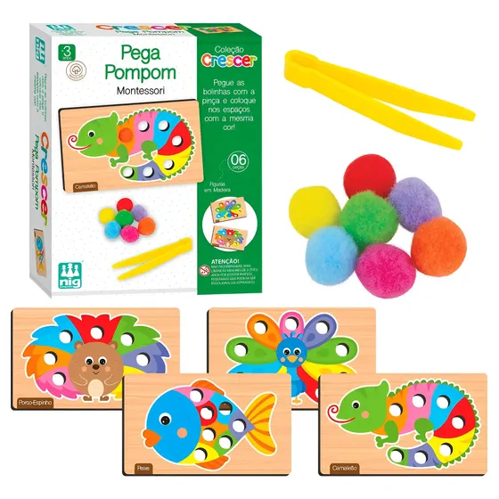 Jogo Pega Pom Pom Coleção Madeira Crescer Educativo Nig