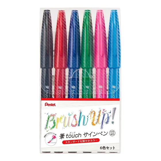 Pentel Fude Touch Pen (ses15c) Color Estándar Set X 6