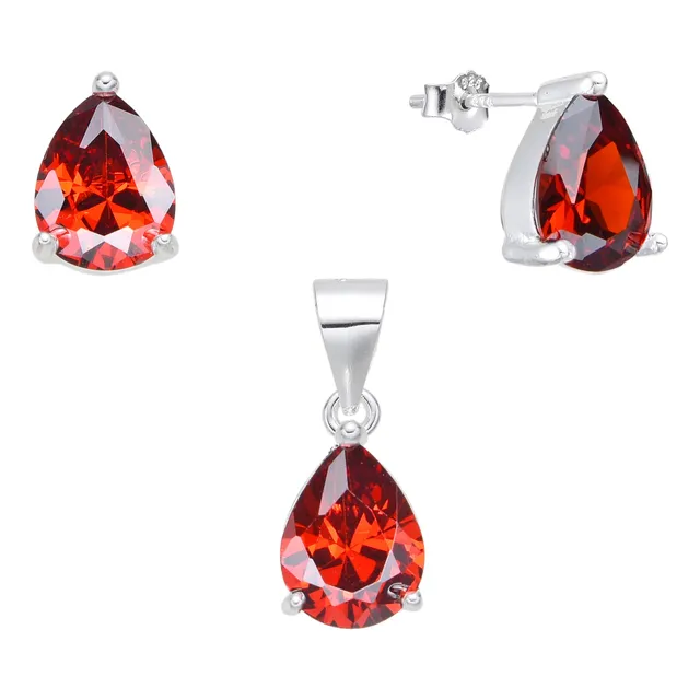 Juego De Gota Rojo 7x9mm En Plata 925