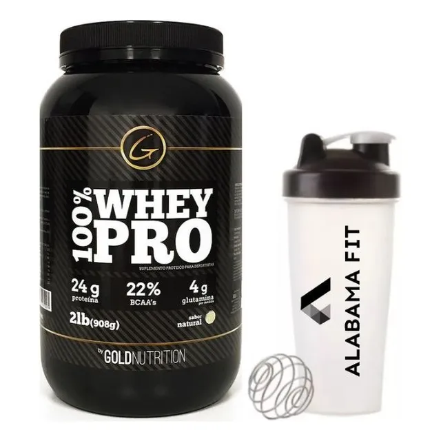 Proteína Whey Pro 2lb - Gold Nutrition Sabor Natural + Vaso