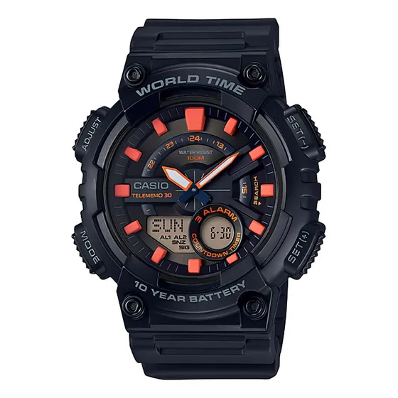 Reloj Casio Deportivo Aeq-110w-1a2vdf Color Del Fondo Negro Color De La Correa Negro Color Del Bisel Negro