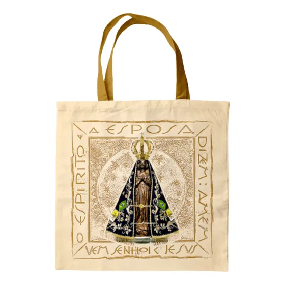 Bolsa Sacola Tecido Ecobag Nossa Senhora Aparecida Creme