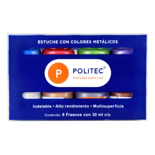 Set C/8 Pz Pinturas Acrilicas Politec 30ml Modelos Color Colores Metálicos
