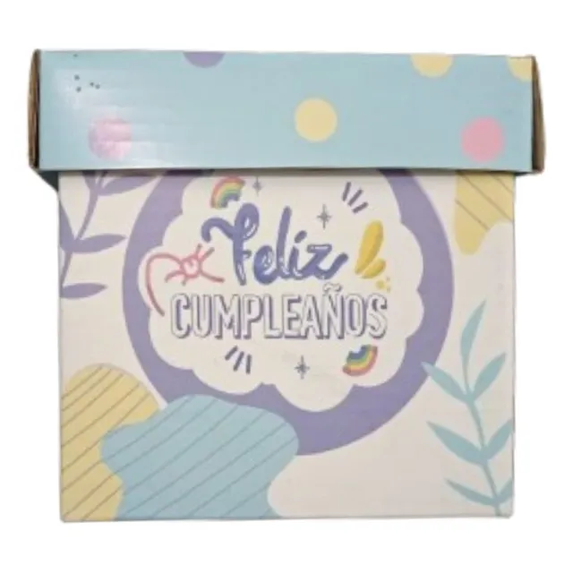 Caja De Regalo  Con Tapa De 10x10cm De Feliz Cumpleaños