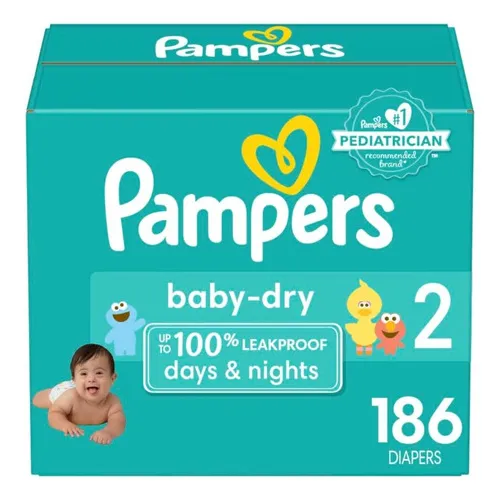 Pañales Pampers Baby Dry Etapa 2, 186 Piezas. Bebés 5-8 Kg.