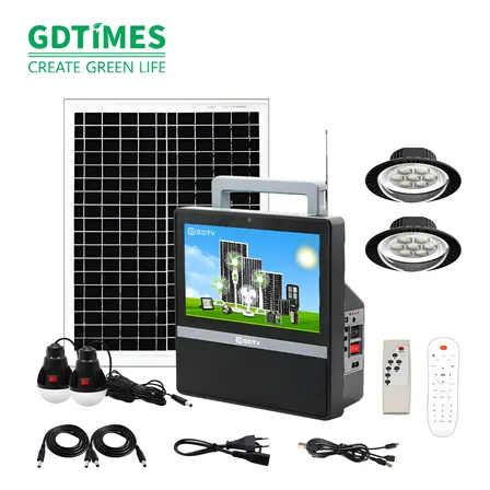 Televisor Portátil Con Panel Solar, Lámparas Led Y Bombillas