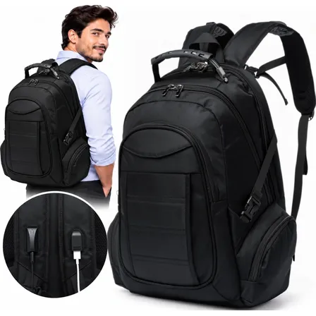 Mochila Executiva Ferrazzi 27l Notebook 17,3 Usb Viagem Preto Liso