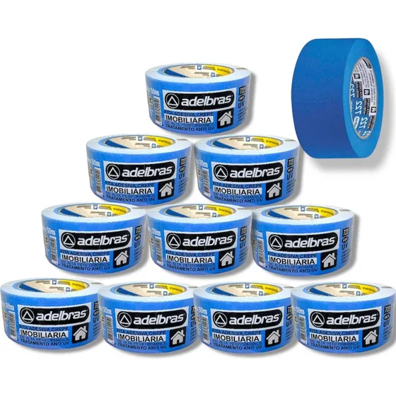 Kit 10 Fita Crepe Azul Parede 722 Pintura 48mmx50m Anti Uv