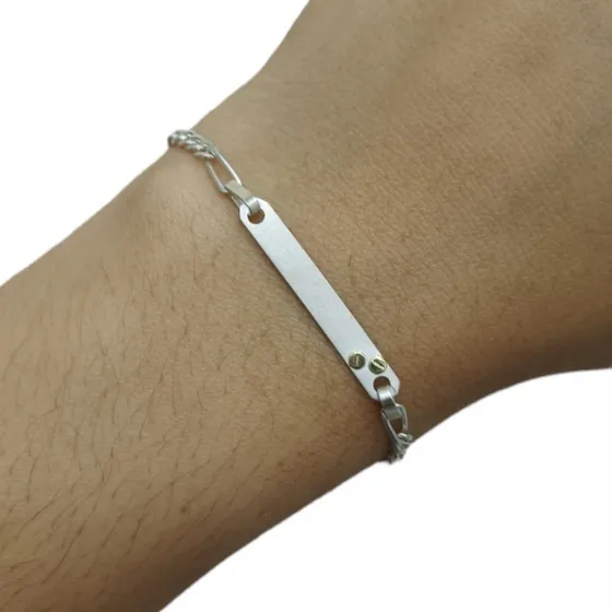 Pulsera Identidad Plata 925 Oro Tornillos Grabado Bebe Nene