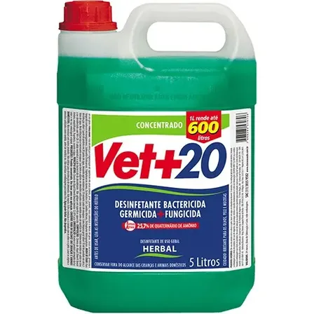 Desinfetante Bactericida Fungicida Vet+20 - Herbal 5 Lt