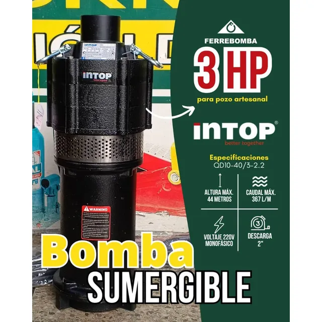 Bomba De Agua Sumergible 3hp Intop Qd10 220v Pozo Artesanal