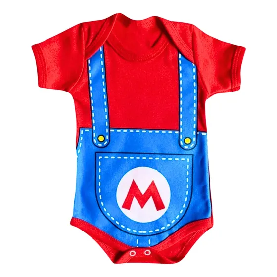 Body Bebê Temático Mesversário Mário Bros + Boné 100%algodão