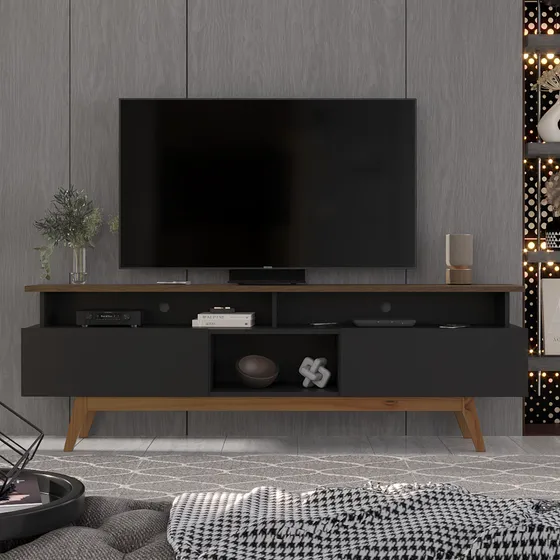 Rack Para Tv Até 70 Polegadas 2 Gavetas Grécia 180cm Cor Preto e FreijÃÃÂ