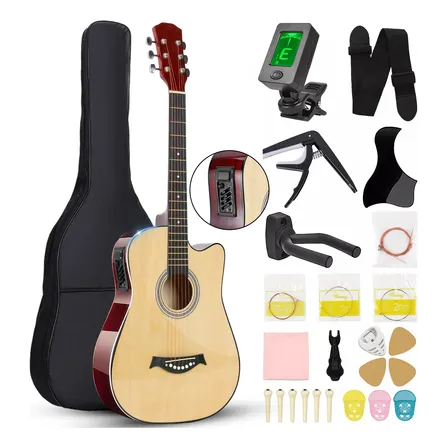 Violão Eletroacústica Iniciante C/afinador+acessórios+estojo Natural Destro Wengué