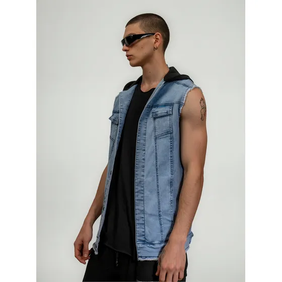 Chaleco De Jean Con Capucha Hombre Toca