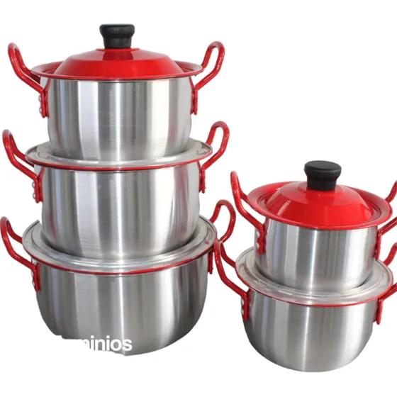 Juego Ollas Ovalada 14-22 Tapa Alta Rojo Aluminio Resistente