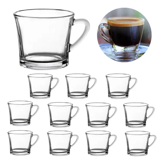 Kit 12 Xícara Sino Crystal Vidro 165ml Chá Café