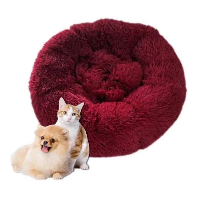 Cama Para Perro Pequeño Camita Con Felpa Antiestrés Cómoda Color Bordeaux / Rojo Fuerte