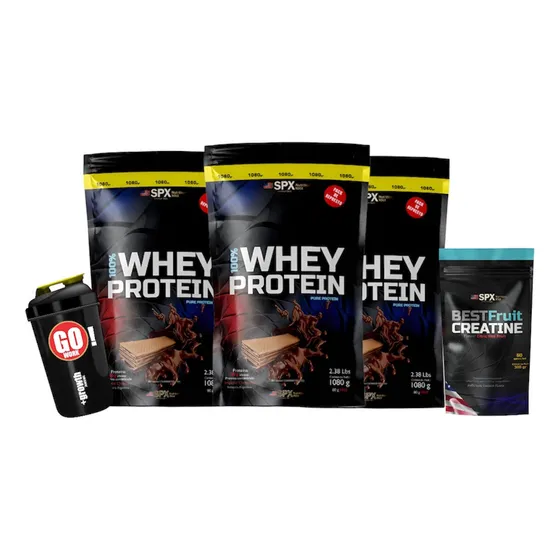 3 Kg Whey Protein 100% Spx + Creatina 300 Gr + Vaso Shaker