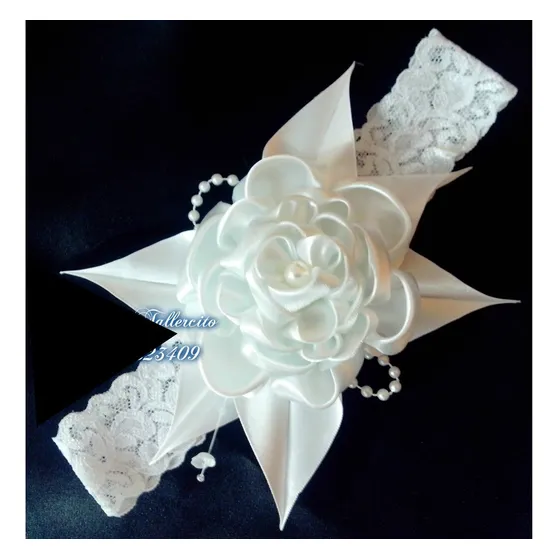 Cintillo Tocado Rosa Blanca Elegante Bautizo Niña Bebé Mujer