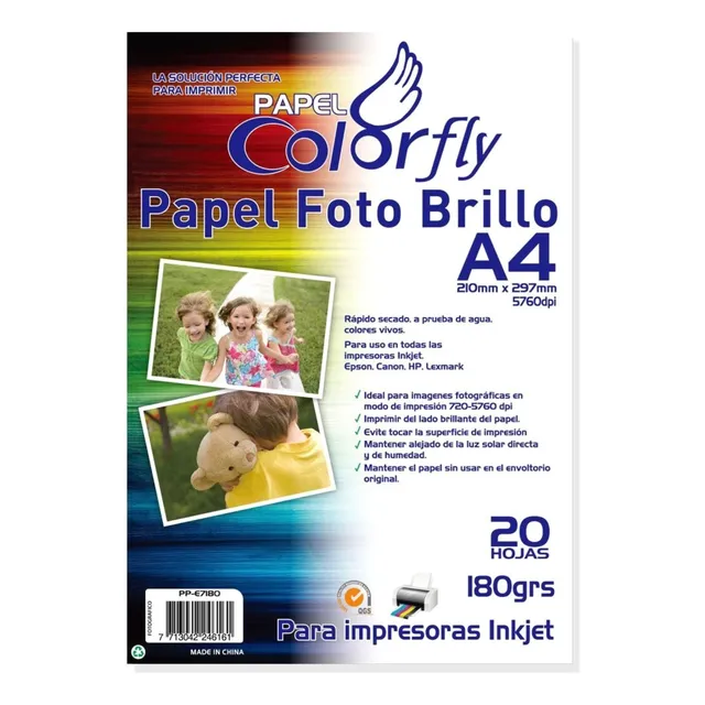 Papel Fotográfico Brillante A4 180g X 20 Hojas