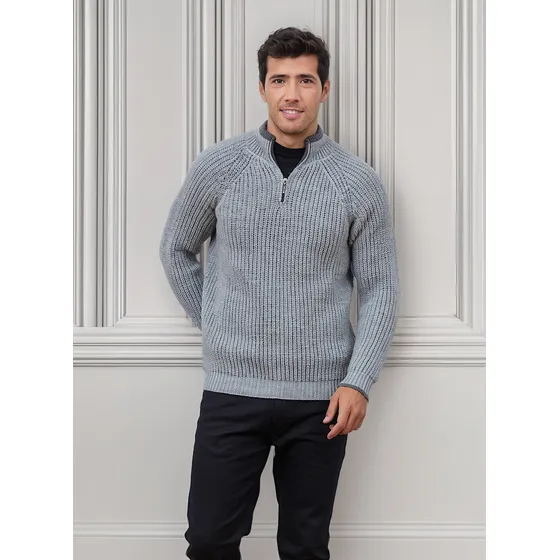 Sweater Tejido Grueso Con Medio Cierre Para Hombre