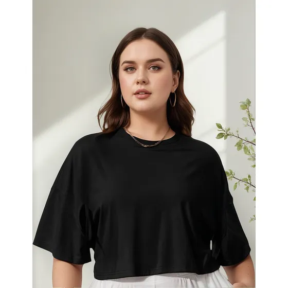 Camiseta Cropped Plus Size 100% Algodão Oversized Soltinha