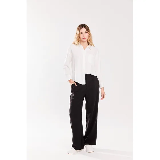 Camisa Basica Manga Larga De Rayon  Off White Koxis Mujer
