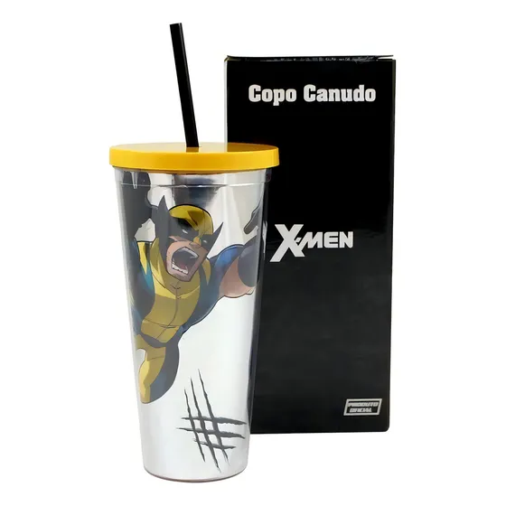 Copo Com Canudo Wolverine Estampa Metal 650ml