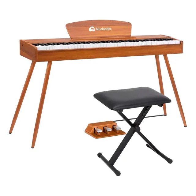 Piano Teclado Musical 88 Teclas 3 Pedales Incluye Banco Color Café