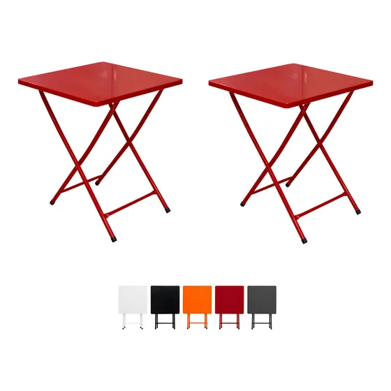Conjunto 2 Mesa Dobrável Bar Restaurante Aço Ferro Cor Vermelho