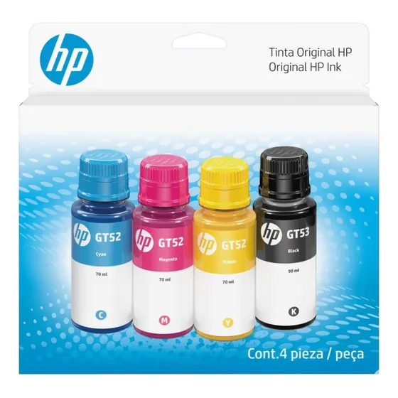 Combo De Botellas De Tintas Hp Gt52 Amarrillo, Cian, Magenta