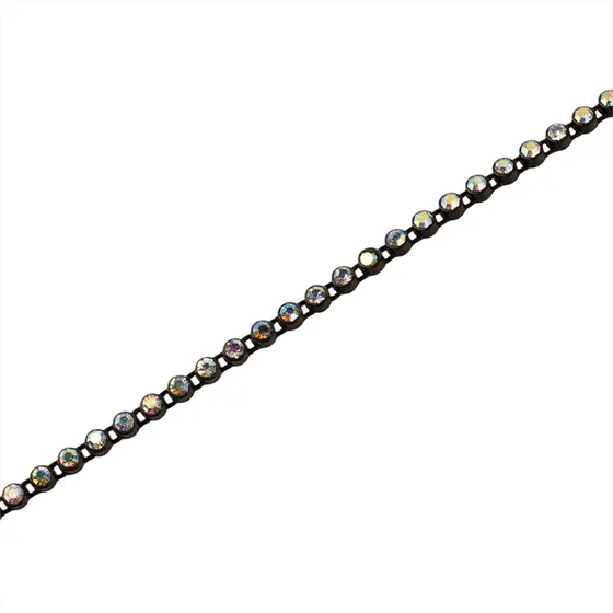 Falso Strass Engarzado Negro/iris 1 Linea X 9 Metros